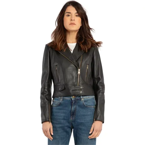 Nappa Leather Biker Jacket with Metal Details , female, Sizes: S, M - pinko - Modalova