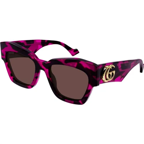 Pink Havana/Brown Sunglasses , female, Sizes: 55 MM - Gucci - Modalova