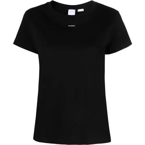Schwarze Logo Print T-shirts und Polos , Damen, Größe: S - pinko - Modalova