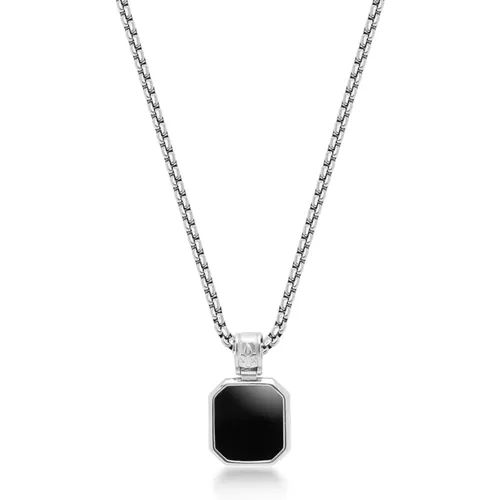 Silver Necklace with Square Matte Onyx Pendant , Herren, Größe: M - Nialaya - Modalova