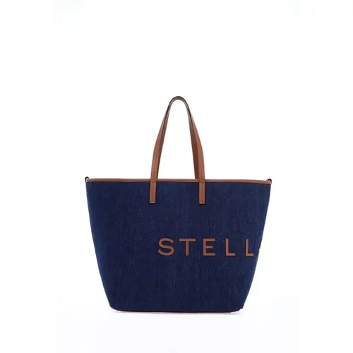 Denim Logo Tote Bag with Faux Leather Trims , female, Sizes: ONE SIZE - Stella Mccartney - Modalova