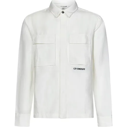 Weiße Hemden mit verdecktem Verschluss und Logo-Stickerei , Herren, Größe: XL - C.P. Company - Modalova