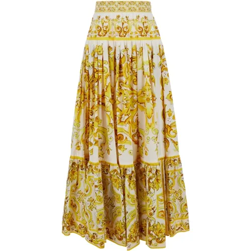 Maiolica Long Skirt , female, Sizes: L, XS, S, 2XS - Dolce & Gabbana - Modalova