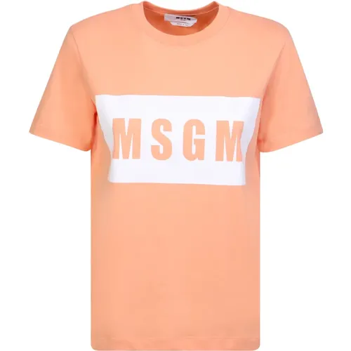 Contrasting logo t-shirt by ; the brand presents its garments through an Italian style with an international twist , female, Sizes: S, M, XS - Msgm - Modalova