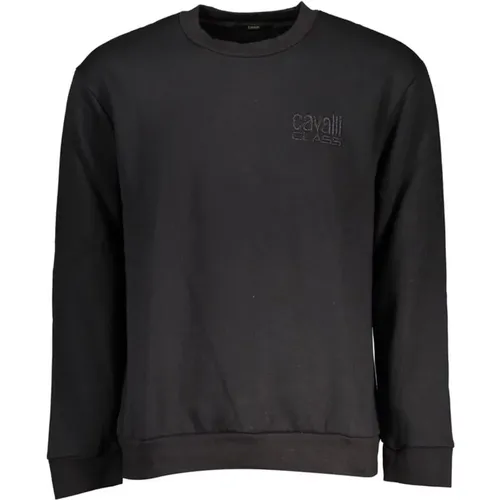 Schwarzer Bestickter Crew Neck Fleece Sweatshirt - Cavalli Class - Modalova