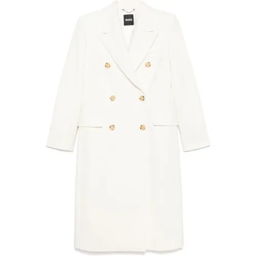 Ivory White Double-Breasted Coat , female, Sizes: XL, L - Boss Black - Modalova