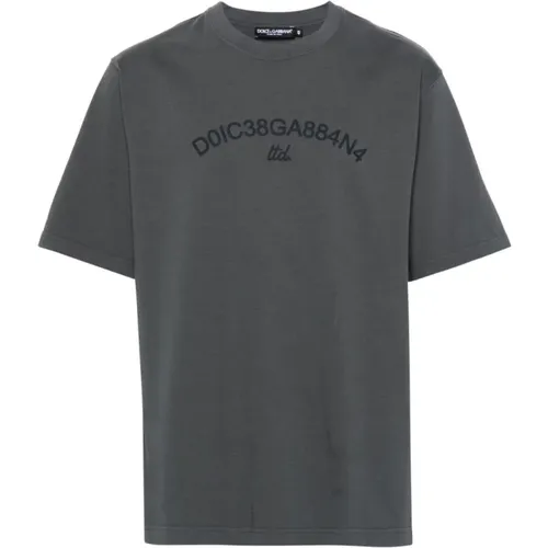 Graues Logo Print Baumwoll T-shirt , Herren, Größe: S - Dolce & Gabbana - Modalova