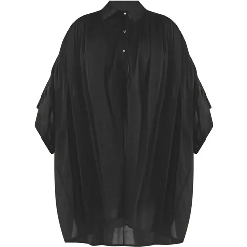 Schwarzes Seidenmischung Kimono Kleid - Semicouture - Modalova