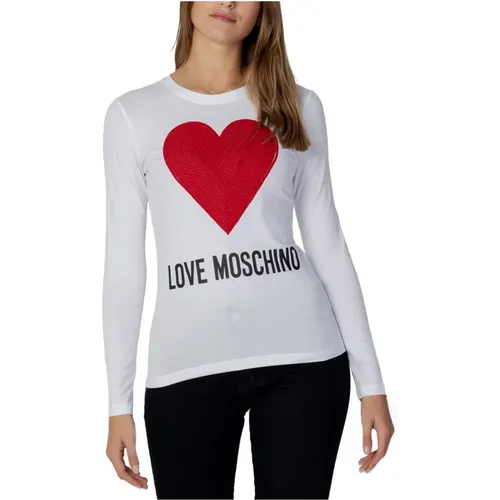 Langarm T-Shirt mit Strassherzdruck - Love Moschino - Modalova