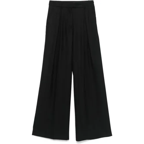 Schwarze Palazzo Hose Twill Gewebe , Damen, Größe: 2XS - Semicouture - Modalova