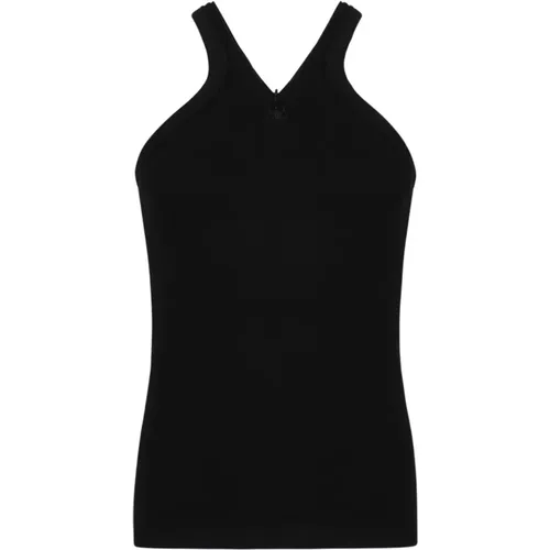 Geripptes Schwarzes Tank Top mit Reißverschluss - Courrèges - Modalova