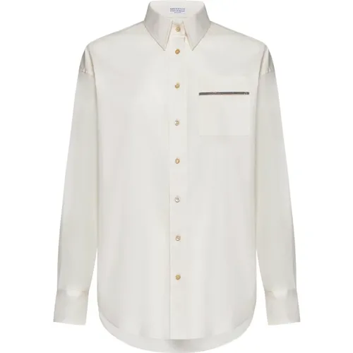 Vanilla Cream-tone Stretch Cotton Shirt - BRUNELLO CUCINELLI - Modalova