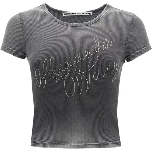 Rhinestone Logo T-shirt , female, Sizes: XS - alexander wang - Modalova