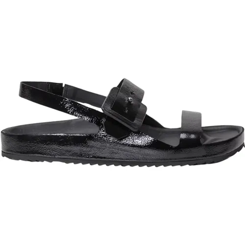 Schwarze Lackleder Flache Sandalen mit Schnalle , Damen, Größe: 40 EU - DEL Carlo - Modalova