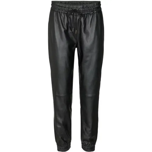 Leather Joggers with Ribbed Waist and Drawstring , female, Sizes: L, M, XS, XL, S - Co'Couture - Modalova