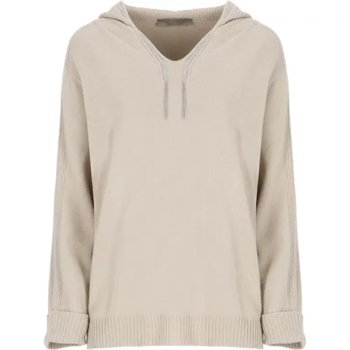 Beiger Kaschmir-Mix Hoodie mit Hellen Details , Damen, Größe: S - D.Exterior - Modalova