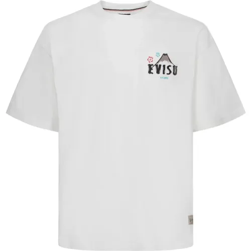 Japanese Kabuki-inspired T-shirt with Mount Fuji graphic , male, Sizes: XL, L - Evisu - Modalova