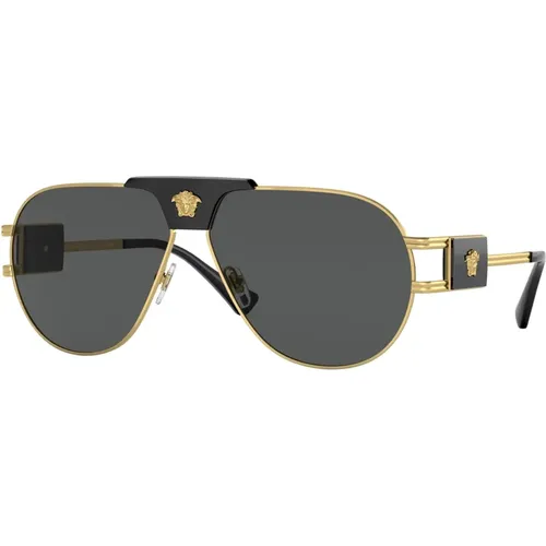 Gold Schwarze Sonnenbrille , Herren, Größe: 63 MM - Versace - Modalova