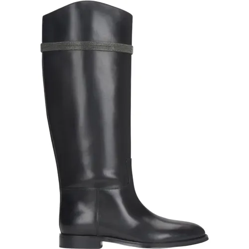 Schwarze Stiefel für Damen mit weitem Schaft und Verzierung aus echtem Leder , Damen, Größe: 37 EU - Estro - Modalova