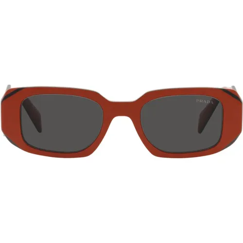 Stilvolle Rechteckige Sonnenbrille mit Orangefarbenem Rahmen - Prada - Modalova