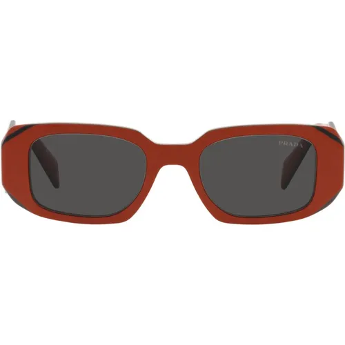 Stilvolle Rechteckige Sonnenbrille mit Orangefarbenem Rahmen , unisex, Größe: 49 MM - Prada - Modalova