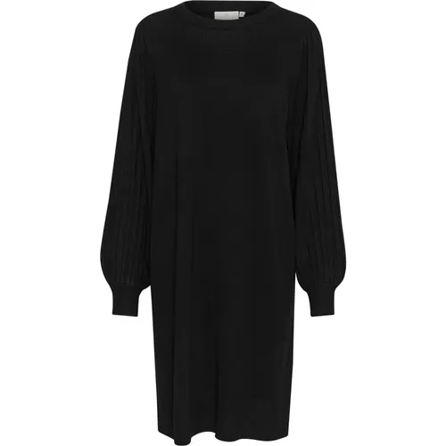 Schwarzes Tiefes Strickkleid Kalone Stil , Damen, Größe: 2XL - Kaffe - Modalova