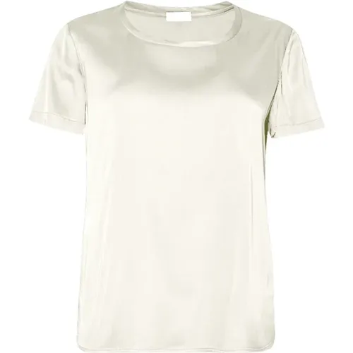 Brown Satin Stretch Round Neck T-shirt , female, Sizes: XL, M, L, S - Liu Jo - Modalova