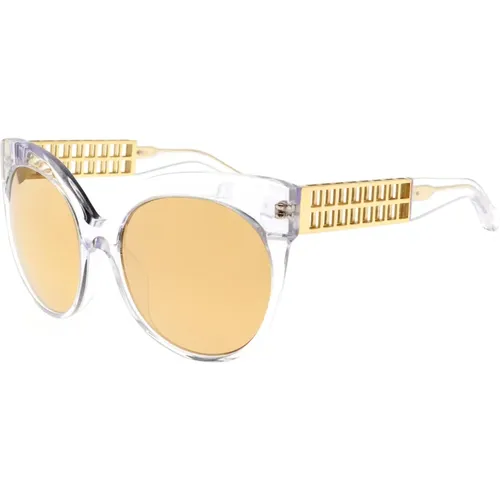Clear Yellow Gold Sunglasses with Gold Mirror - Linda Farrow - Modalova
