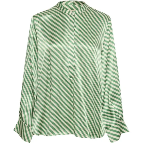 Grün-Weiß Gestreifte Bluse , Damen, Größe: S - Soaked in Luxury - Modalova