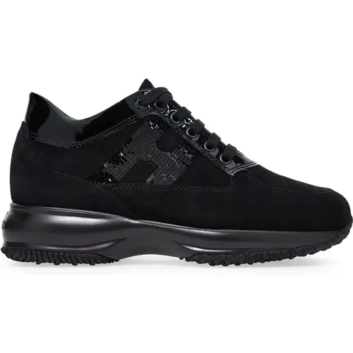 Schwarze Interaktive Wildleder-Sneaker mit Lackdetails , Damen, Größe: 34 EU - Hogan - Modalova