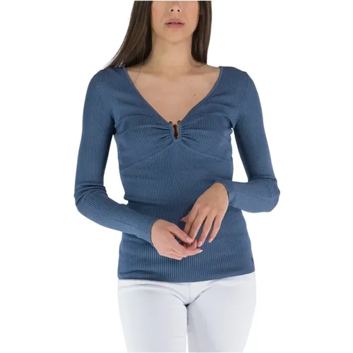 Long Sleeve Top with V-Neckline , female, Sizes: M, L - Guess - Modalova