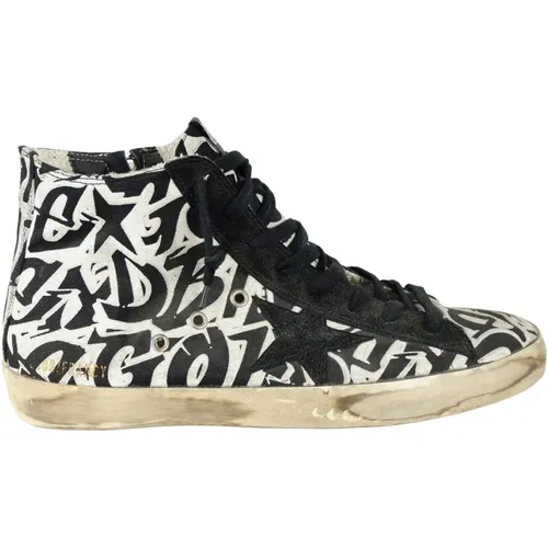 High-top canvas and calf leather sneakers , male, Sizes: 9 UK - Golden Goose - Modalova