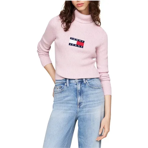 Gerippter Dolcevita Pullover , Damen, Größe: XS - Tommy Jeans - Modalova