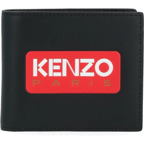 Schwarzes Lederportemonnaie mit rotem Logo , Herren, Größe: ONE Size - Kenzo - Modalova