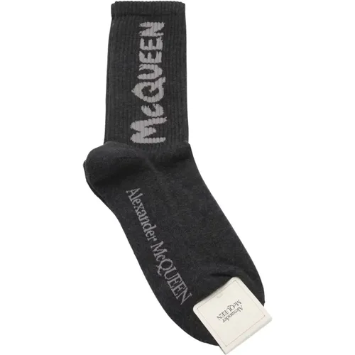 Schwarze Logo Baumwollsocken Normale Passform , Herren, Größe: M - alexander mcqueen - Modalova