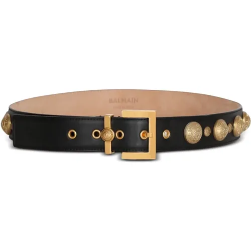 Leather `Coin` belt , Damen, Größe: 70 CM - Balmain - Modalova