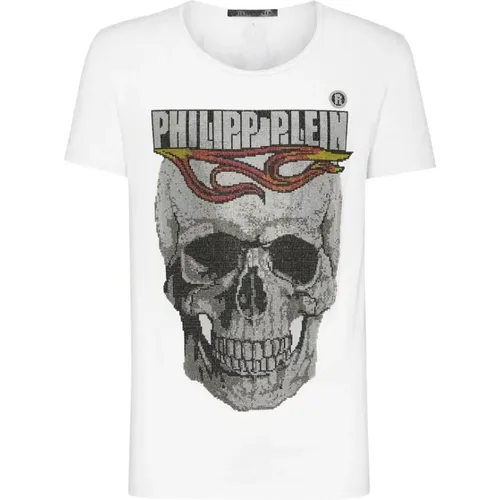 Flame T-Shirt mit Kristallschädel-Print , Herren, Größe: 2XL - Philipp Plein - Modalova
