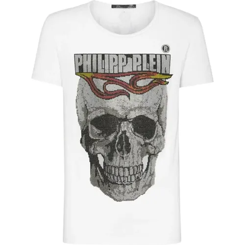 Flame T-Shirt mit Kristallschädel-Print , Herren, Größe: M - Philipp Plein - Modalova