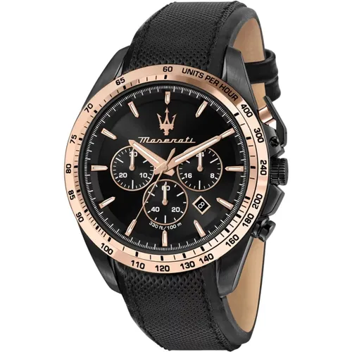Black Leather Quartz Watch , male, Sizes: ONE SIZE - Maserati - Modalova