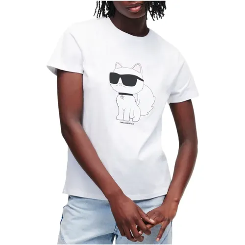Ikonik Choupette Weiße T-Shirt , Damen, Größe: XS - Karl Lagerfeld - Modalova