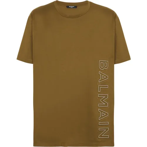 Oversized T-shirt in cotton with reflective logo , male, Sizes: XL, M - Balmain - Modalova