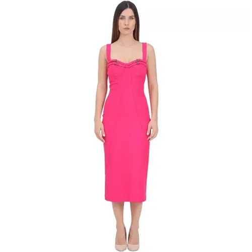 Fuchsia Sheath Midi Kleid mit Barock Schnallen - Versace Jeans Couture - Modalova