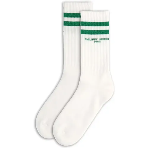Baumwoll-Lurex-Socken Weiß Grün - Philippe Model - Modalova