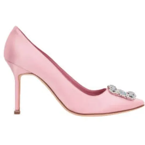 Silk Satin Décolleté with Multicolored Crystal Buckle , female, Sizes: 6 1/2 UK, 7 UK, 6 UK, 4 UK, 3 UK - Manolo Blahnik - Modalova