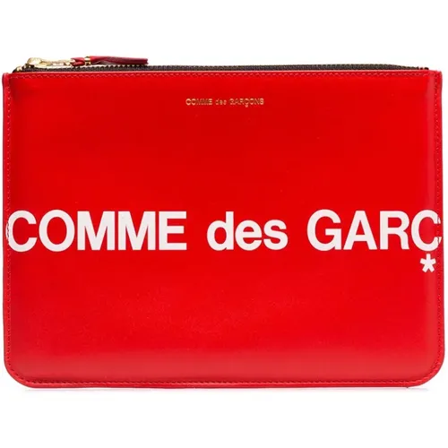 Klassische Rote Lederbrieftasche mit Goldener Hardware und Reißverschluss , Herren, Größe: ONE Size - Comme des Garçons - Modalova