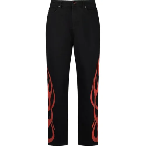 Flames /Red Jeans with Tribal Print , male, Sizes: W36, W28, W34 - Vision OF Super - Modalova