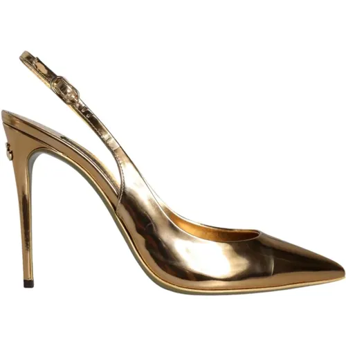 Goldene Slingback-Pumps aus Lackleder - Dolce & Gabbana - Modalova