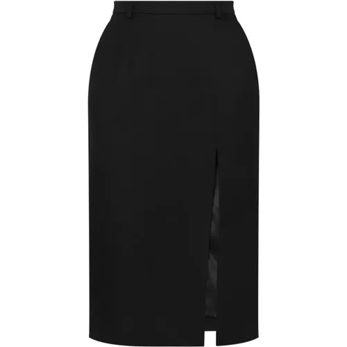 Wool Silk Skirt Side Slit , female, Sizes: XS, M - Dolce & Gabbana - Modalova