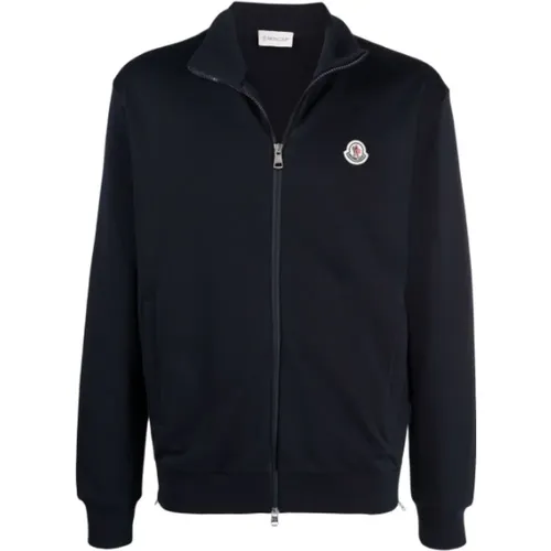 Marineblaues Logo-Patch Sweatshirt mit Reißverschluss - Moncler - Modalova