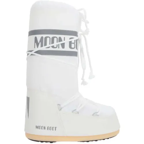 Hoher Schneestiefel aus weißem Nylon mit Logo-Print , Damen, Größe: 39 EU - moon boot - Modalova